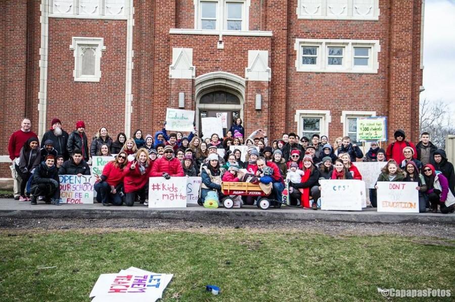 Students join teachers in protest during the March 25 furlough day.