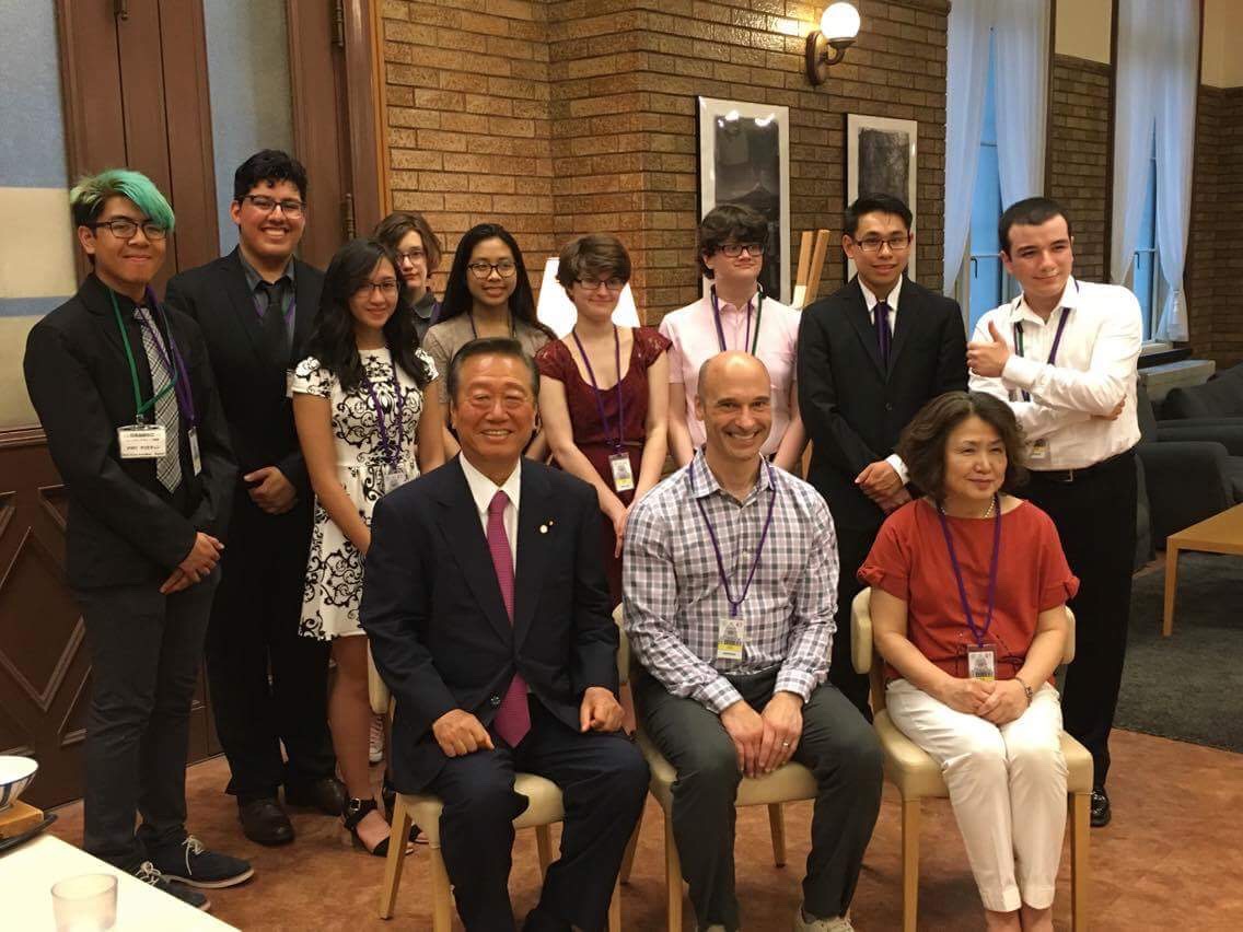Mr. Tennison in Japan with Lane students and Ichiro Ozawa, Japan’s current President of the Liberal Party. (Photo Courtesy of Arturo Tapia).