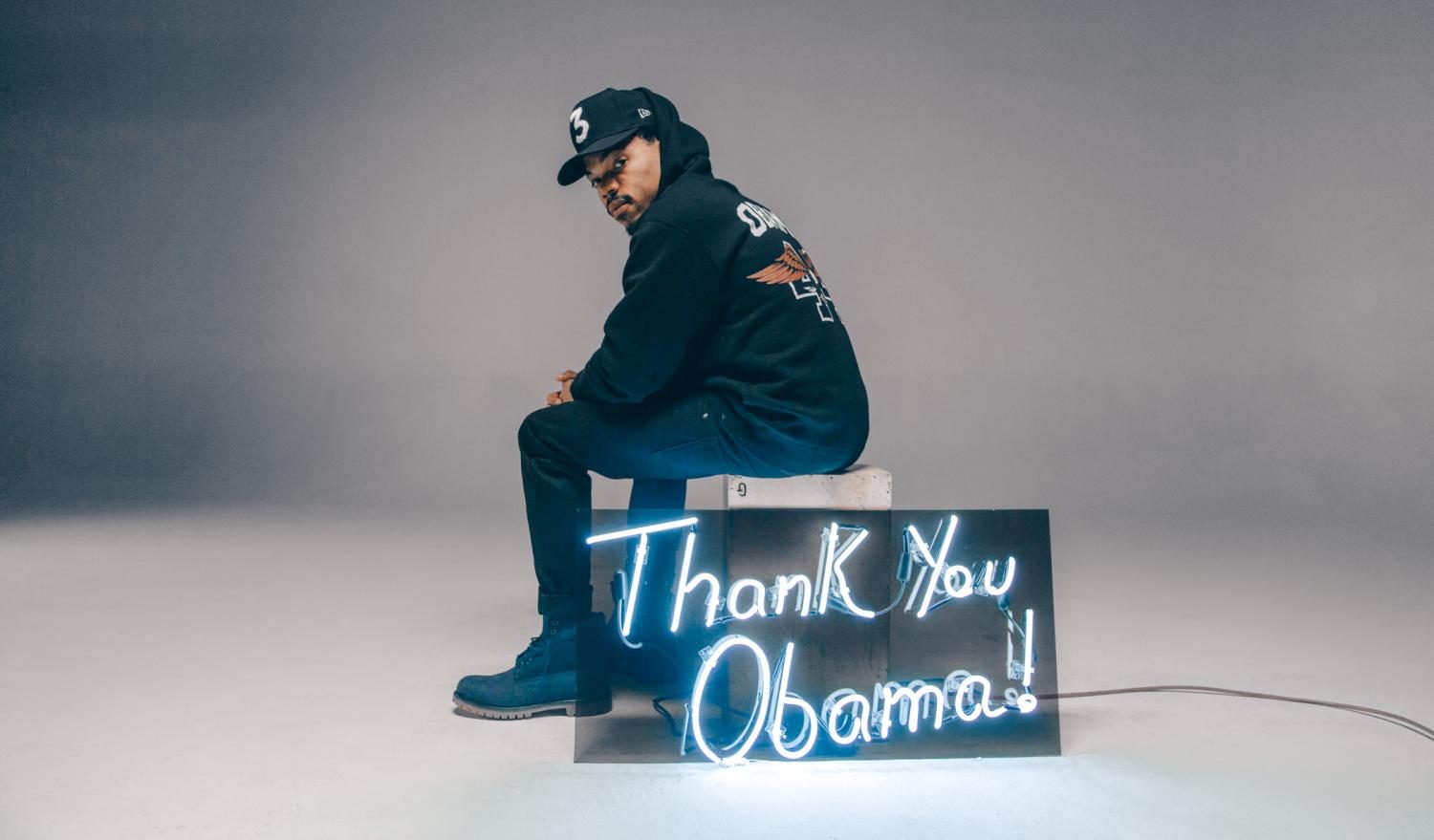 Chance+The+Rapper+models+the+Thank+You+Obama+line%E2%80%99s+%E2%80%9CThank+You+Hoodie%E2%80%9D.+%28Photo+courtesy+of+Nolis+Anderson%29