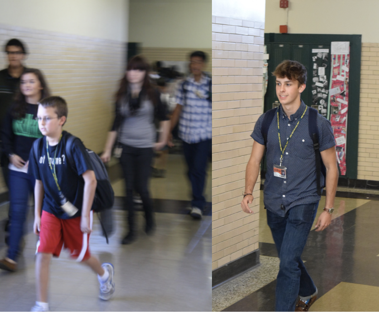 Then and Now: Photo of Max Mitchell, left, from the September 2011 edition of The Warrior, when he roamed the halls as a member of the first class of LTAC. Now Mitchell roams those same halls as a senior. 