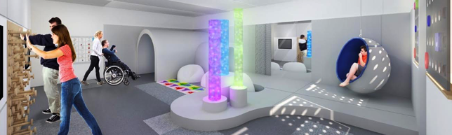 The room will include an interactive peg board window, soothing spots and different forms of tactile materials and media, according to the sensory room team. (Photo Courtesy of HKS Architects)