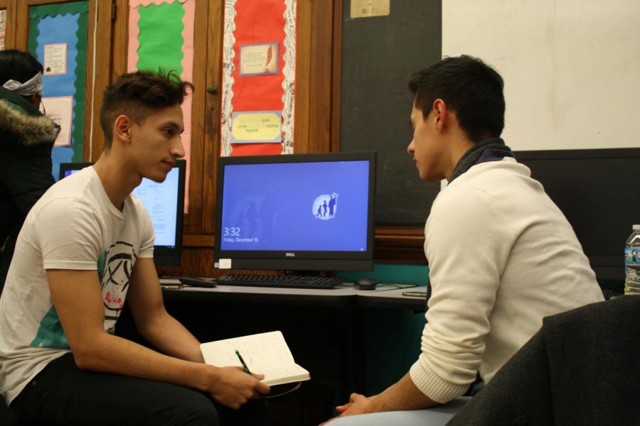 Chris Nieto, left, and Uriel Bandera worked on a creative writing piece. The Writing Center is open before and after school, and during lunch periods.