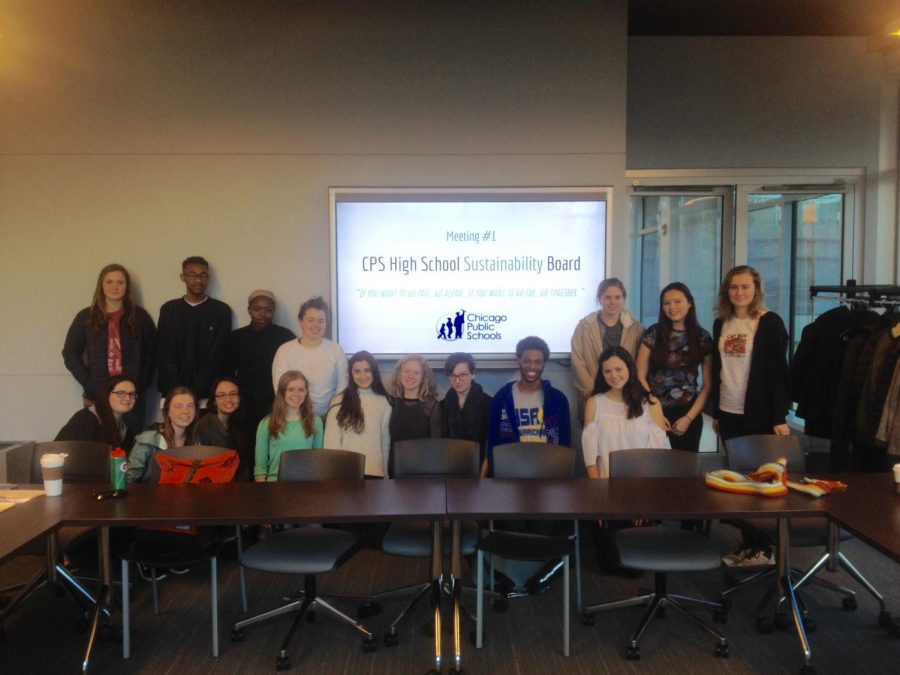 Victoria Bartoszewicz, first row far right, representing Lane at the first CPS High School Sustainability Board.