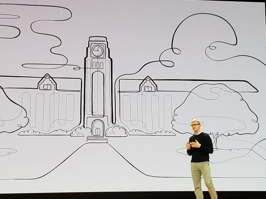  Apple CEO Tim Cook gives a speech about Everyone Can Code during the keynote of the educational event hosted by Apple at Lane on March 27. “It makes it fun and easy for everyone to learn to code whether they’re in the classroom or at home.”