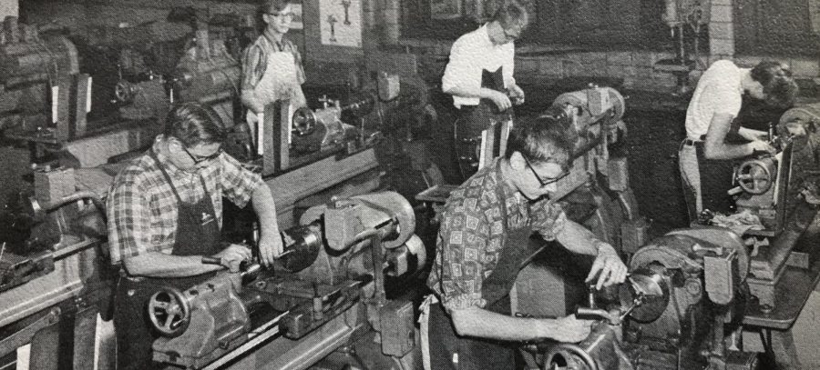 Throughout the years, shop classes at Lane offered a glimpse into a world of hands on careers, like auto careers and carpentry. (Photo courtesy of the yearbook staff)