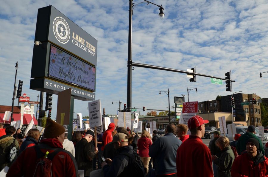 Teachers gathered outside Lane during weekdays of the 11-day strike. Five of the 11 days will be made up.