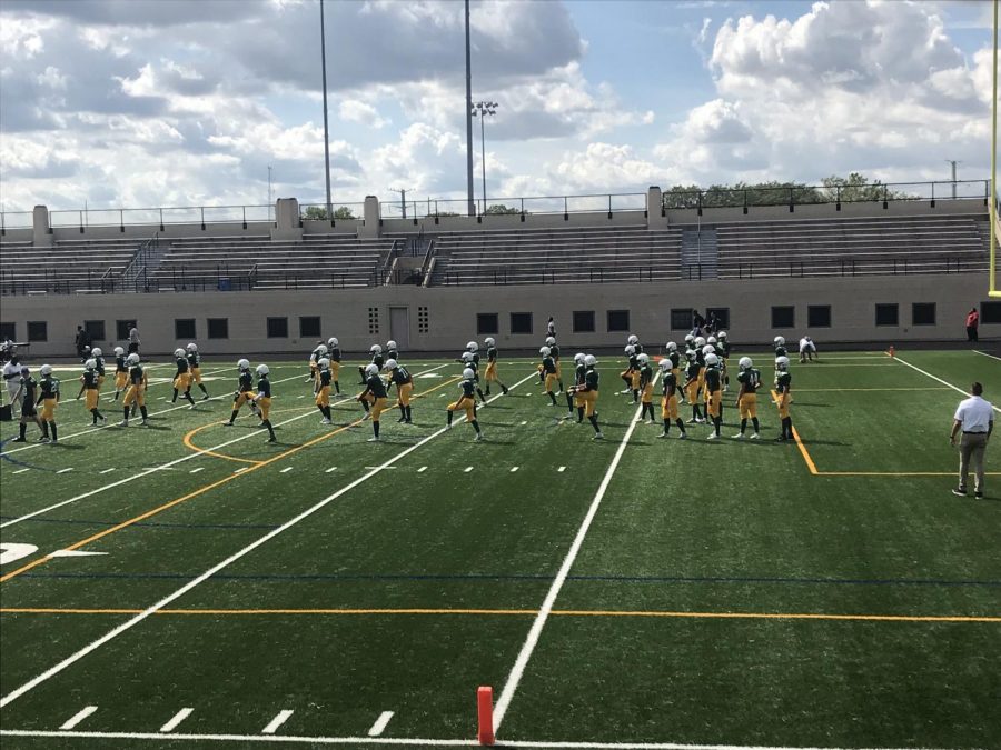 Pre-game warmup before 42-22 home victory over Argo, Sept. 7, 2019.