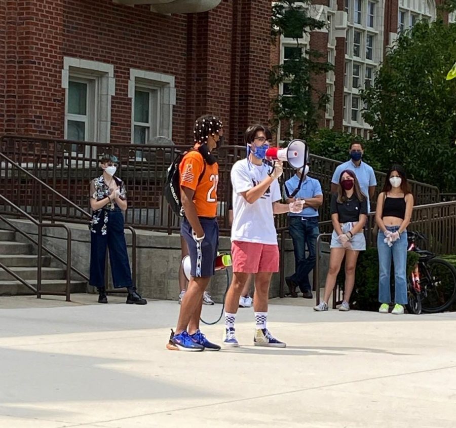 Two Lane students speak at the student-organized Aug. 8 protest against SROs in schools.
