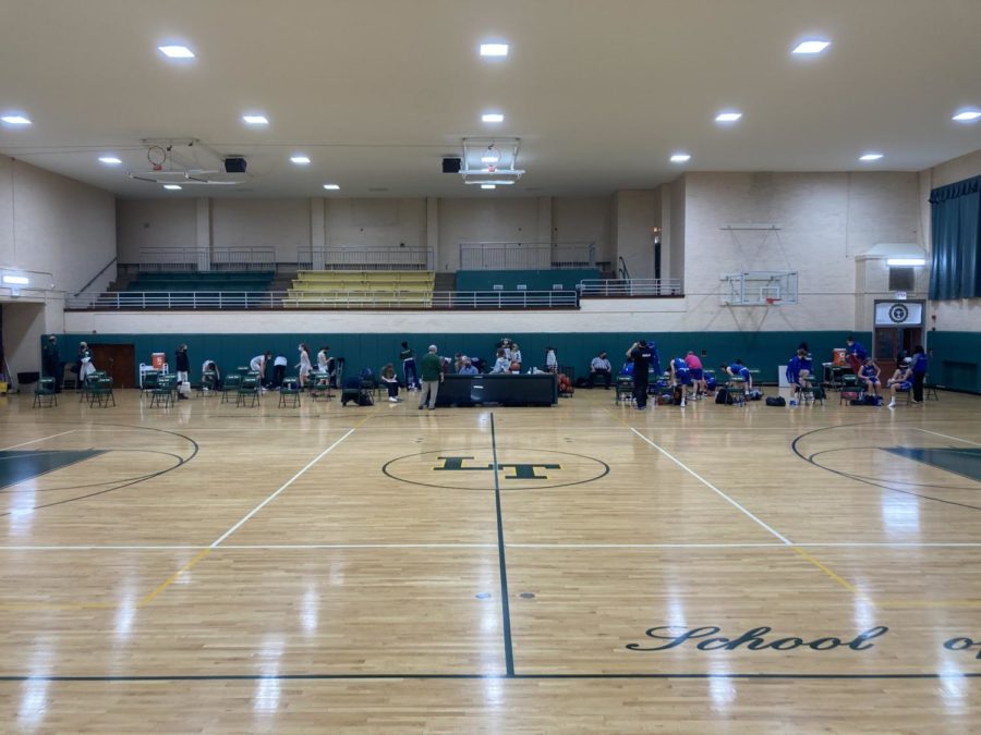 Lane Gymnasium being set up for girls basketball senior night, a 66-46 loss to Taft. 