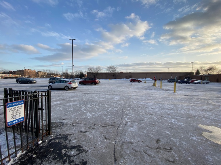 Lane’s parking lot sits empty on Thursday afternoon. While usually full on weekdays, with most teachers participating in CTU’s remote work action and students not in attendance, the lot sits mostly empty this week.