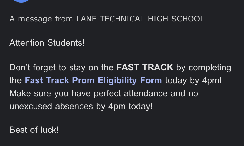 Screenshot from an email sent by Lane administration.