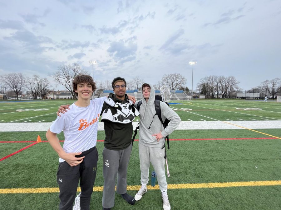 Lanes Boys Lacrosse players (from left to right): Augie Watts, Ryan Southward and Andrew Katz postgame. 