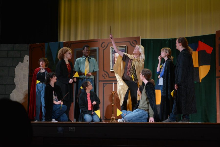 The Friday afternoon/Saturday evening cast of Puffs performs a scene during after school show on Oct 14th.