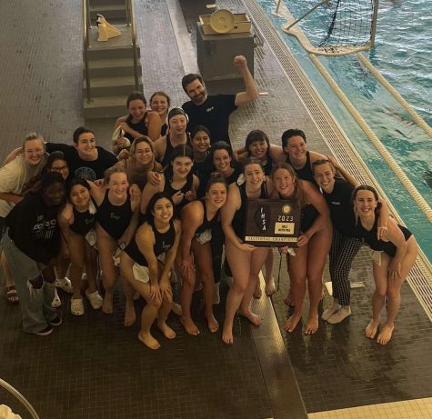 Lane Girls Water Polo with their 2023 sectional title plaque. (Photo courtesy of Laura Symons)