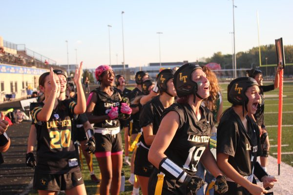 Girls Flag Footbal at their Senior Night game against Whitney Young on Sept. 20. Sophomore Lila Massey scored two touchdowns, including a 50-yard reception, to solidify the team's 12-0 victory. 