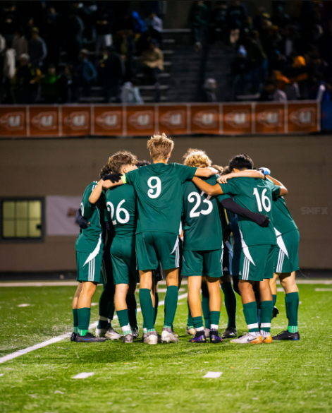 Soccer players huddle up during the game.
Photo Courtesy of Sam Jaimes 