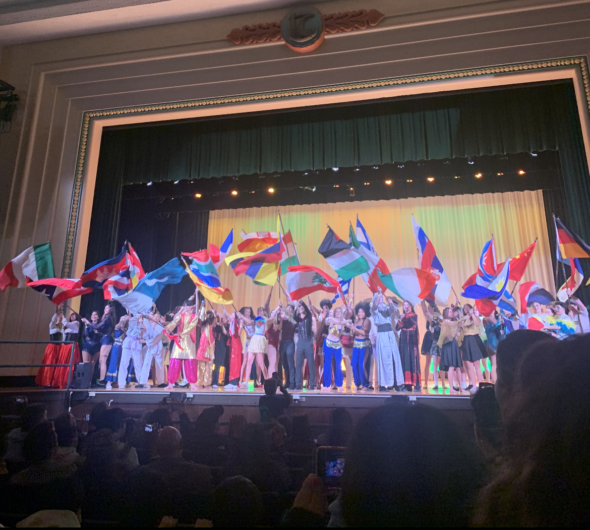 I-Day clubs participating in the flag ceremony, showing the cultural diversity at Lane. This is done after all the clubs have performed. 