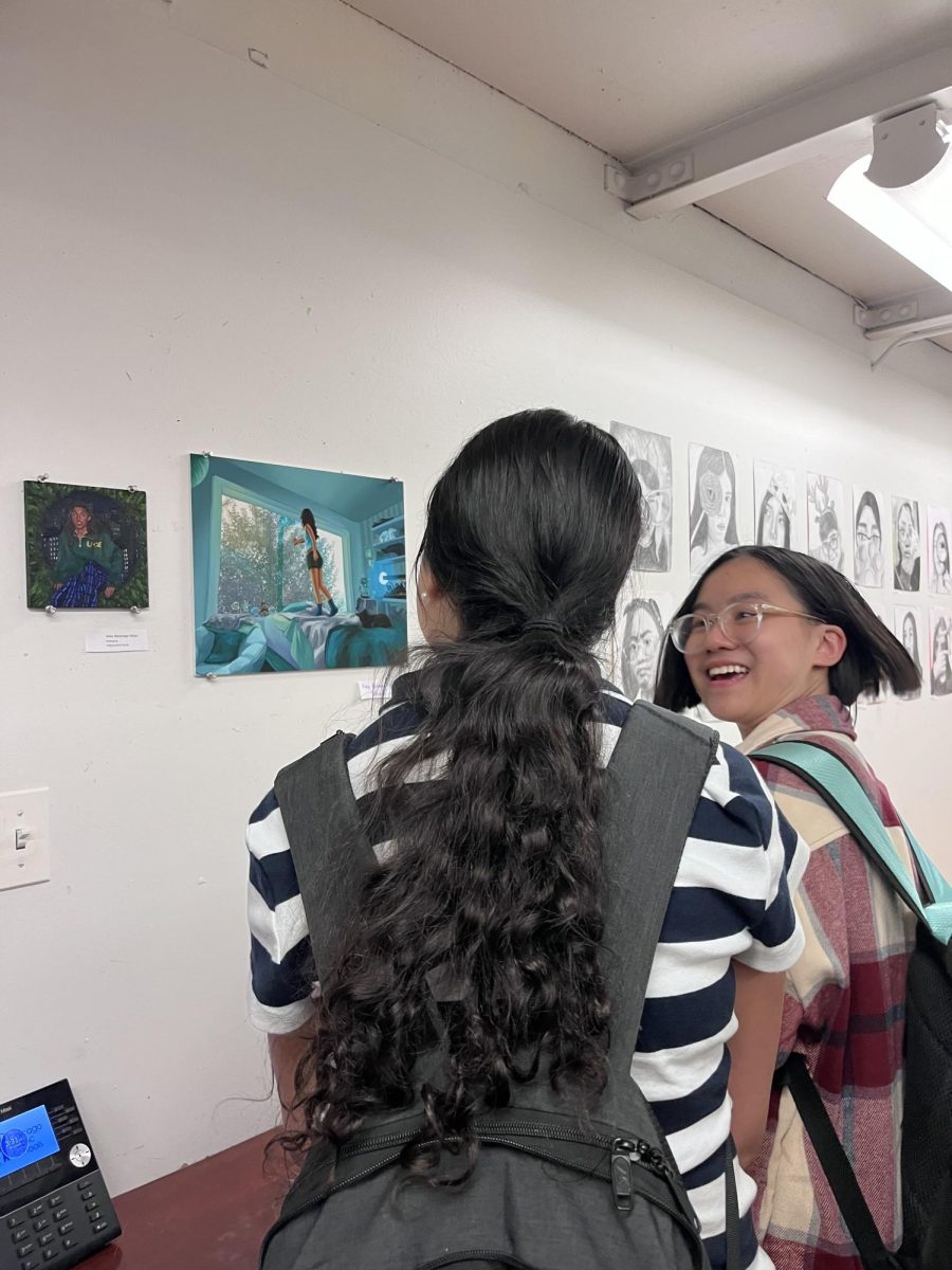 Students view Asha Westrope Pellot’s digital illustration Window
